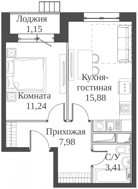 2-комнатная квартира (евро) с частичной отделкой, 39.66 м2, 11 этаж, сдача 2 квартал 2023 г., ЖК Аквилон Митино, корпус 4 - объявление 1651724 - фото №1
