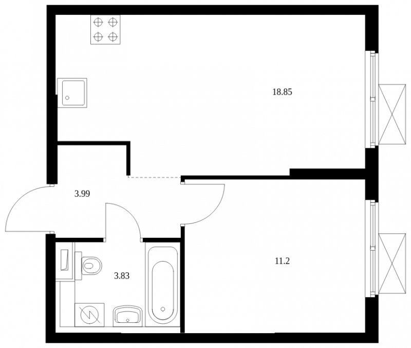 1-комнатная квартира с полной отделкой, 37.87 м2, 26 этаж, сдача 4 квартал 2024 г., ЖК Матвеевский Парк, корпус 1.5 - объявление 1964758 - фото №1