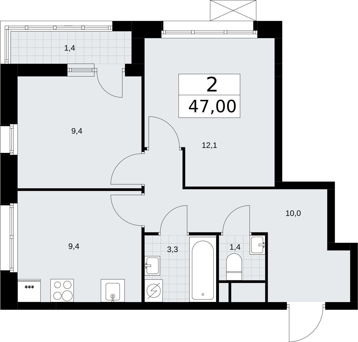 2-комнатная квартира без отделки, 47 м2, 5 этаж, сдача 3 квартал 2026 г., ЖК Родные кварталы, корпус 2 - объявление 2295623 - фото №1