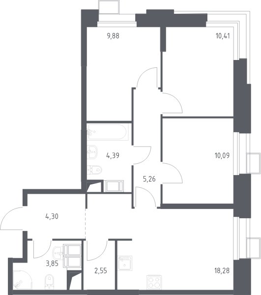3-комнатная квартира с полной отделкой, 69 м2, 5 этаж, сдача 2 квартал 2024 г., ЖК Тропарево Парк, корпус 2.4 - объявление 2064295 - фото №1
