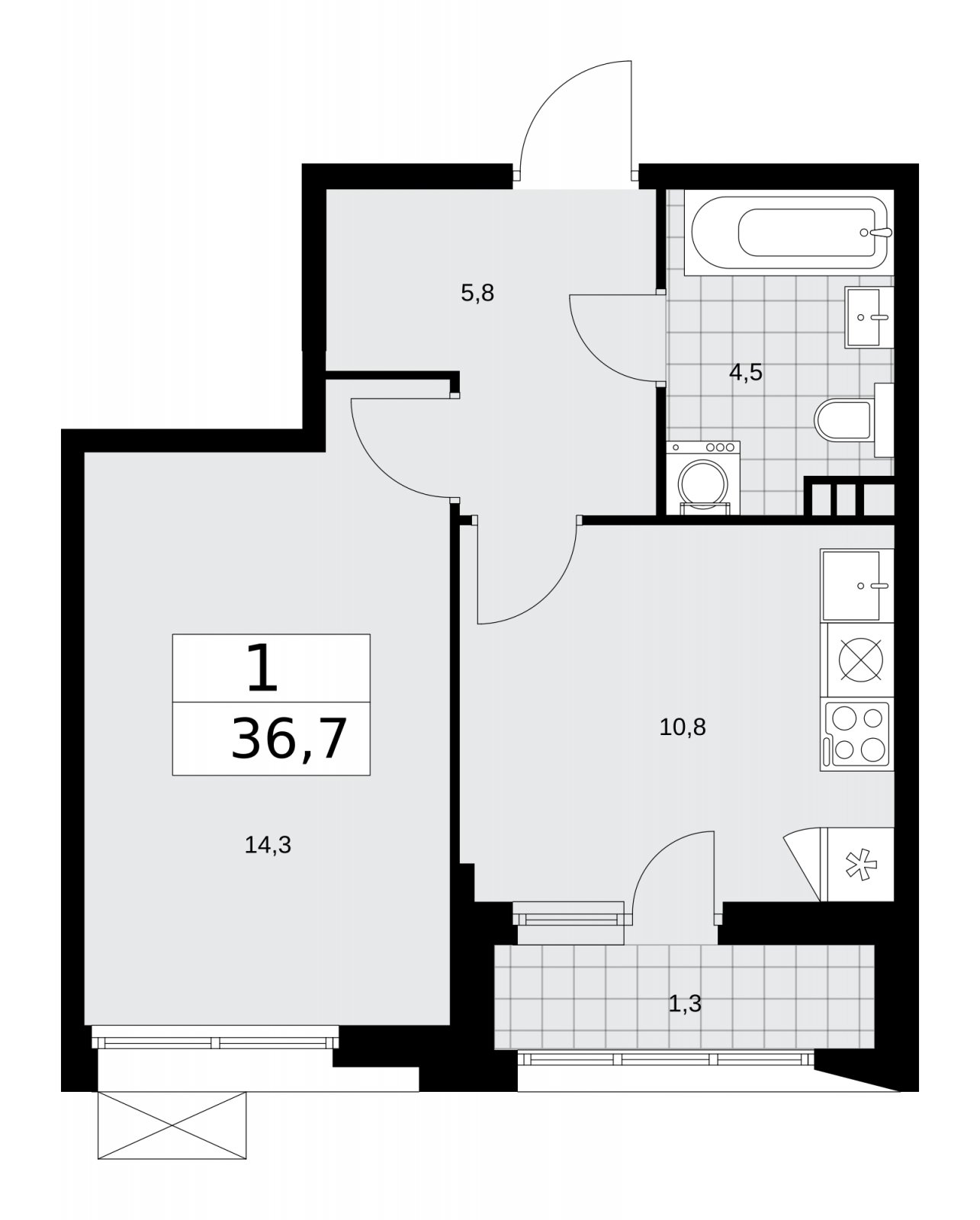 1-комнатная квартира без отделки, 36.7 м2, 4 этаж, сдача 4 квартал 2025 г., ЖК Бунинские кварталы, корпус 6.6 - объявление 2252958 - фото №1