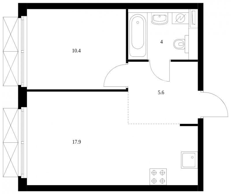 1-комнатная квартира с полной отделкой, 37.9 м2, 2 этаж, сдача 3 квартал 2023 г., ЖК Западный порт, корпус 2.2.2 - объявление 1695046 - фото №1