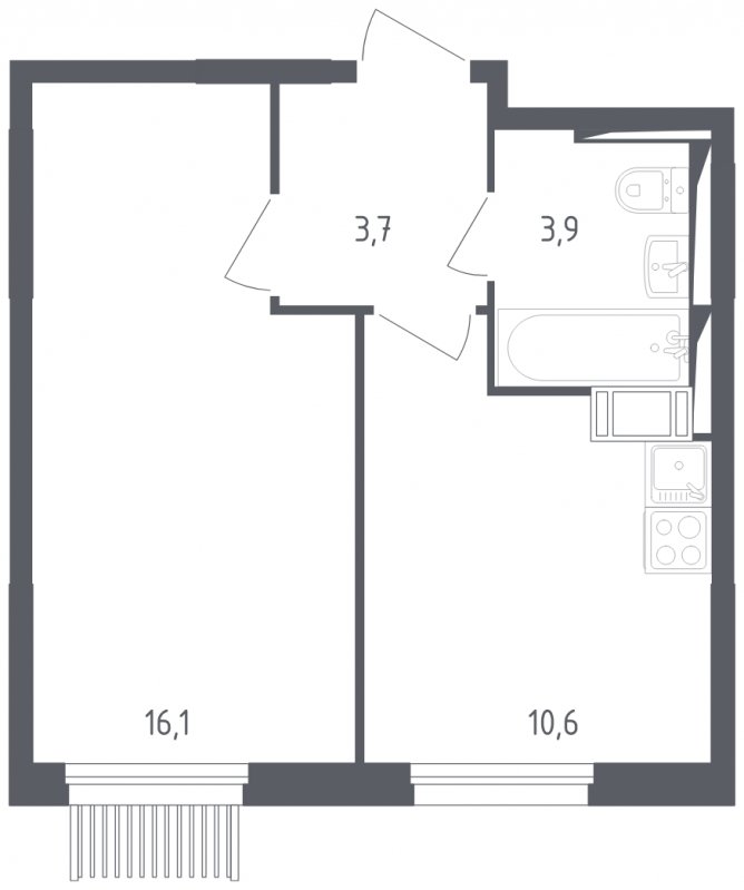 1-комнатная квартира с полной отделкой, 34.3 м2, 16 этаж, сдача 2 квартал 2025 г., ЖК Мытищи Парк, корпус 4 - объявление 1848448 - фото №1