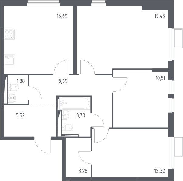 3-комнатная квартира с полной отделкой, 81 м2, 13 этаж, сдача 4 квартал 2024 г., ЖК Остафьево, корпус 13 - объявление 2067823 - фото №1