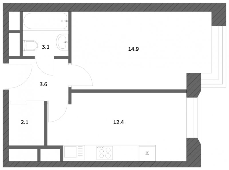 1-комнатная квартира с частичной отделкой, 35.9 м2, 10 этаж, сдача 4 квартал 2023 г., ЖК Городские истории, корпус 1 - объявление 1697571 - фото №1
