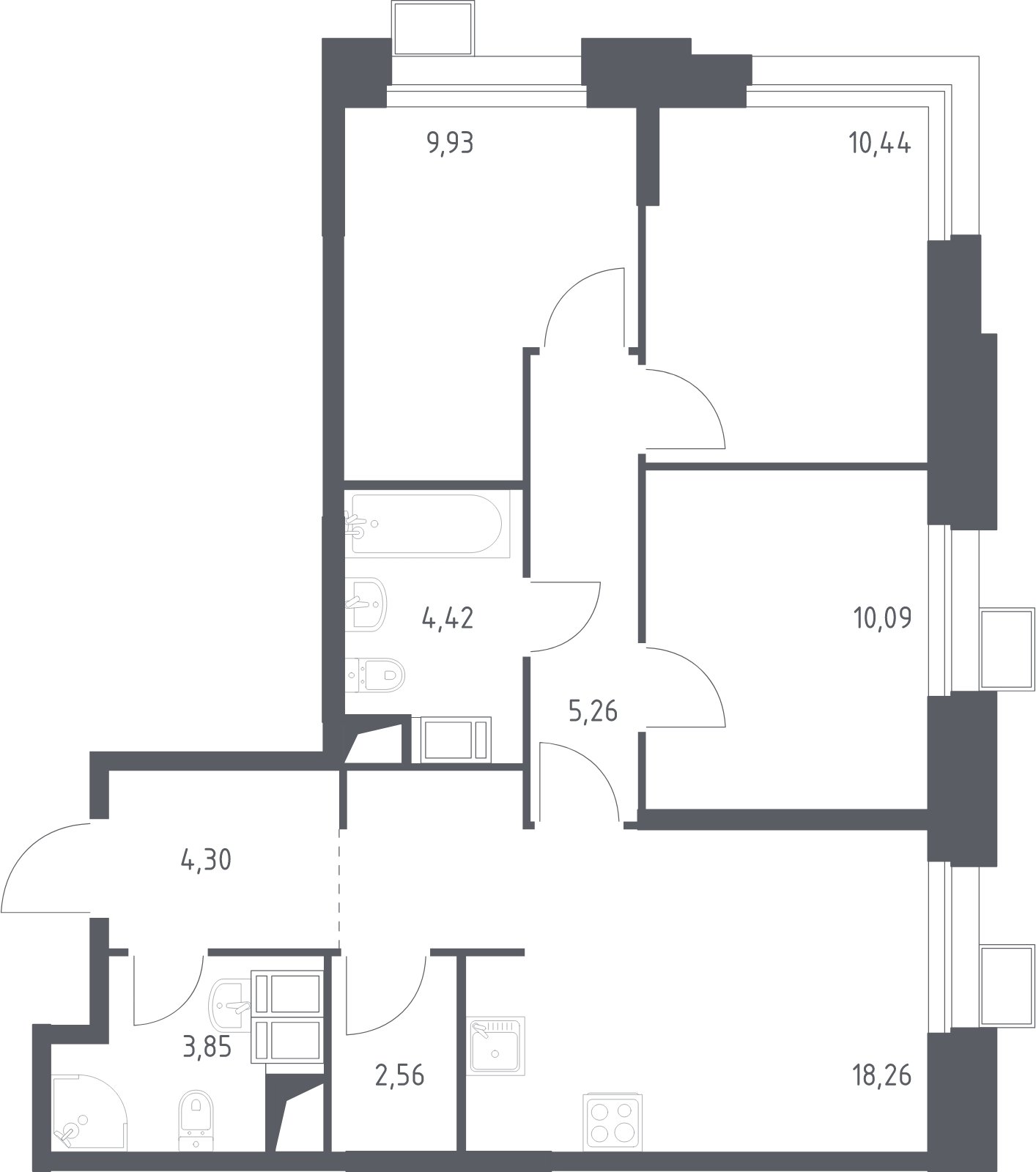 3-комнатная квартира с полной отделкой, 69.11 м2, 22 этаж, сдача 2 квартал 2024 г., ЖК Тропарево Парк, корпус 2.4 - объявление 2012638 - фото №1