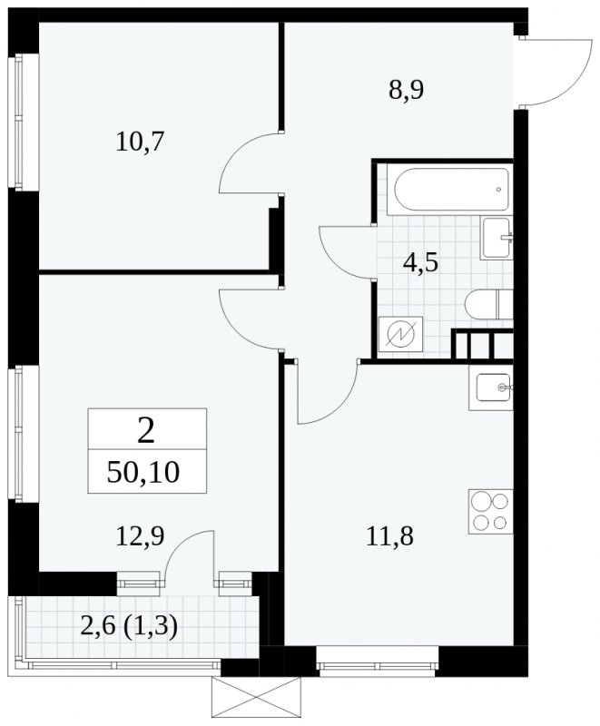 2-комнатная квартира без отделки, 50.1 м2, 3 этаж, сдача 1 квартал 2025 г., ЖК Прокшино, корпус 5.2.3 - объявление 1751295 - фото №1
