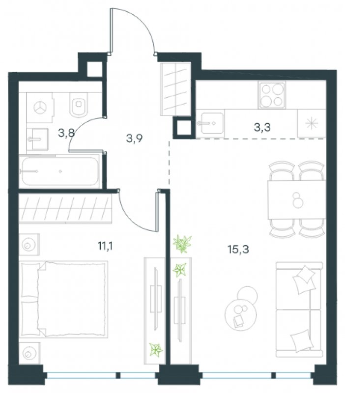 2-комнатная квартира (евро) без отделки, 37.4 м2, 15 этаж, сдача 4 квартал 2024 г., ЖК Level Мичуринский, корпус 6 - объявление 1664120 - фото №1