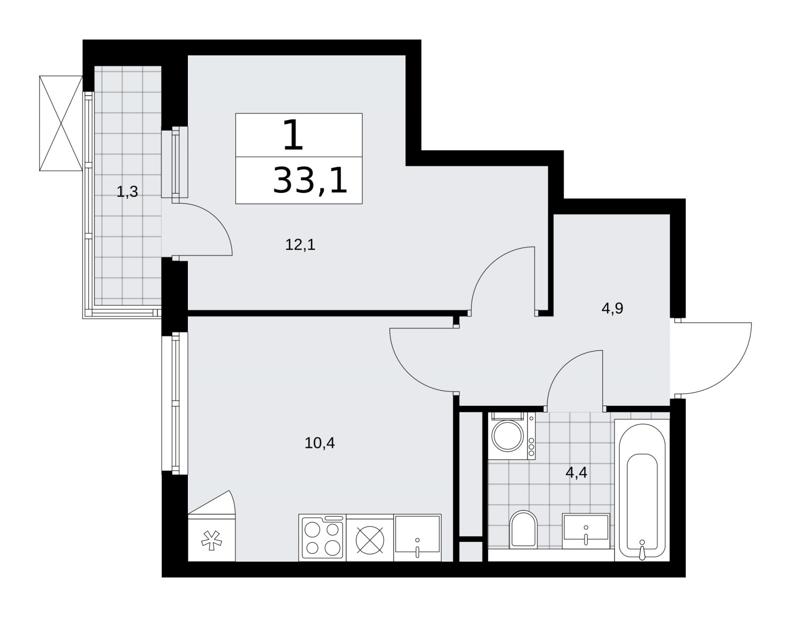 1-комнатная квартира без отделки, 33.1 м2, 11 этаж, сдача 1 квартал 2026 г., ЖК Прокшино, корпус 11.2.1 - объявление 2269964 - фото №1