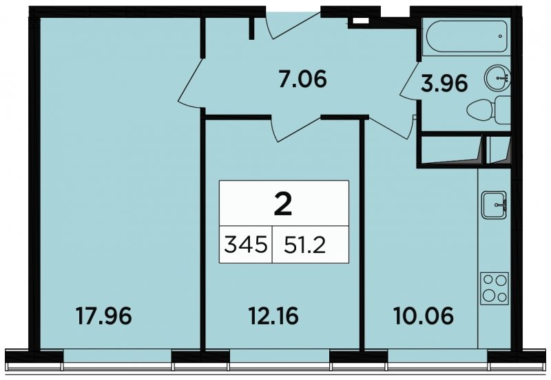 2-комнатные апартаменты 51.2 м2, 15 этаж, дом сдан, ЖК Легендарный Квартал на Березовой  аллее, корпус 5 - объявление 1708014 - фото №1