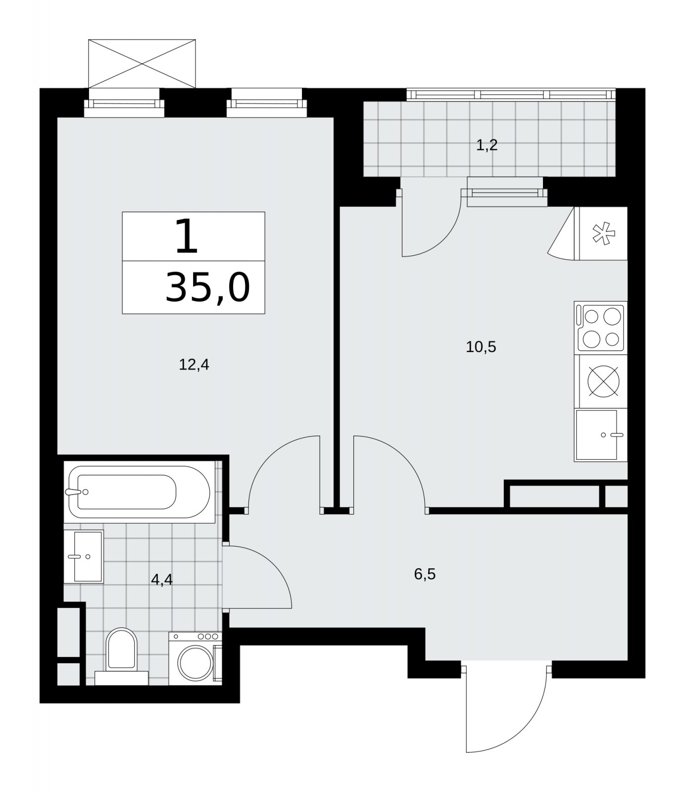 1-комнатная квартира с частичной отделкой, 35 м2, 11 этаж, сдача 1 квартал 2026 г., ЖК Прокшино, корпус 11.1.1 - объявление 2257228 - фото №1