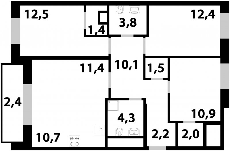 4-комнатная квартира (евро) без отделки, 85.6 м2, 20 этаж, дом сдан, ЖК Союзный, корпус 1 - объявление 1887886 - фото №1
