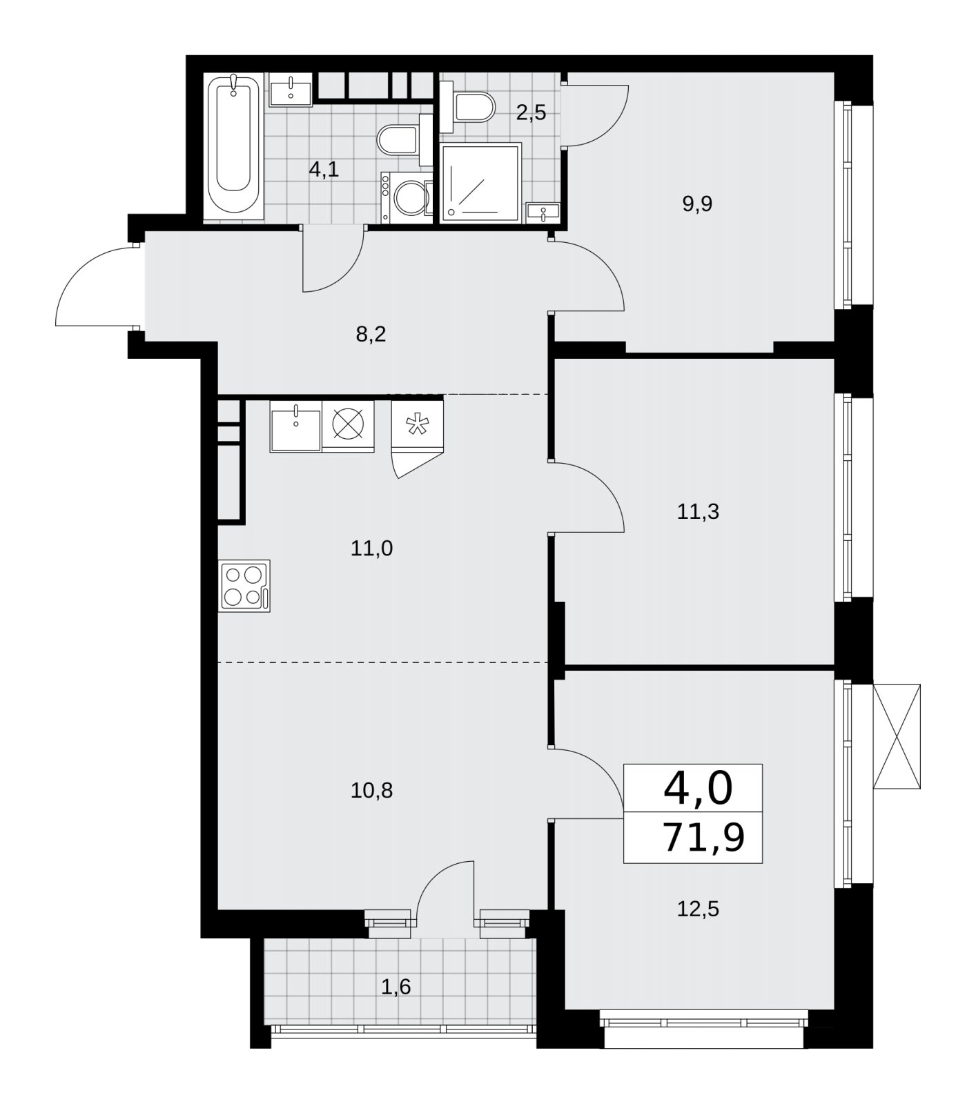 4-комнатная квартира (евро) без отделки, 71.9 м2, 13 этаж, сдача 1 квартал 2026 г., ЖК Прокшино, корпус 10.1.3 - объявление 2227324 - фото №1