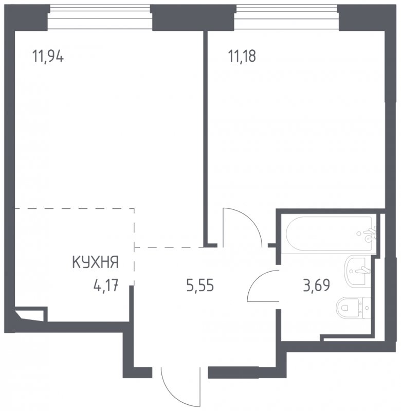 2-комнатная квартира с полной отделкой, 36.53 м2, 2 этаж, сдача 4 квартал 2023 г., ЖК Остафьево, корпус 11.2 - объявление 1744601 - фото №1