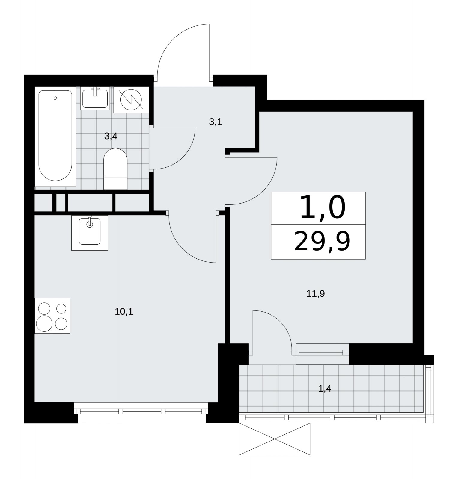 1-комнатная квартира с частичной отделкой, 29.9 м2, 10 этаж, сдача 1 квартал 2026 г., ЖК Скандинавия, корпус 37.1.2 - объявление 2216412 - фото №1