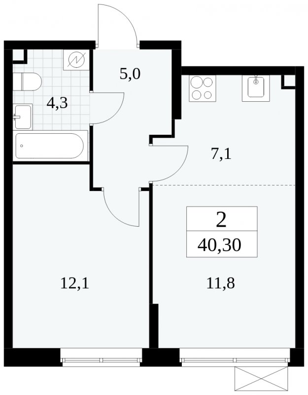 2-комнатная квартира (евро) без отделки, 40.3 м2, 2 этаж, сдача 1 квартал 2025 г., ЖК Прокшино, корпус 5.2.3 - объявление 1751436 - фото №1