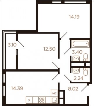 2-комнатная квартира без отделки, 57 м2, 6 этаж, дом сдан, ЖК Миниполис Рафинад, корпус 3 - объявление 2276014 - фото №1