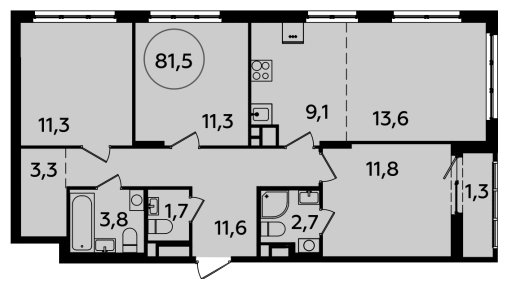 4-комнатная квартира (евро) с полной отделкой, 81.5 м2, 11 этаж, сдача 4 квартал 2023 г., ЖК Испанские кварталы, корпус 8.1 - объявление 1633420 - фото №1