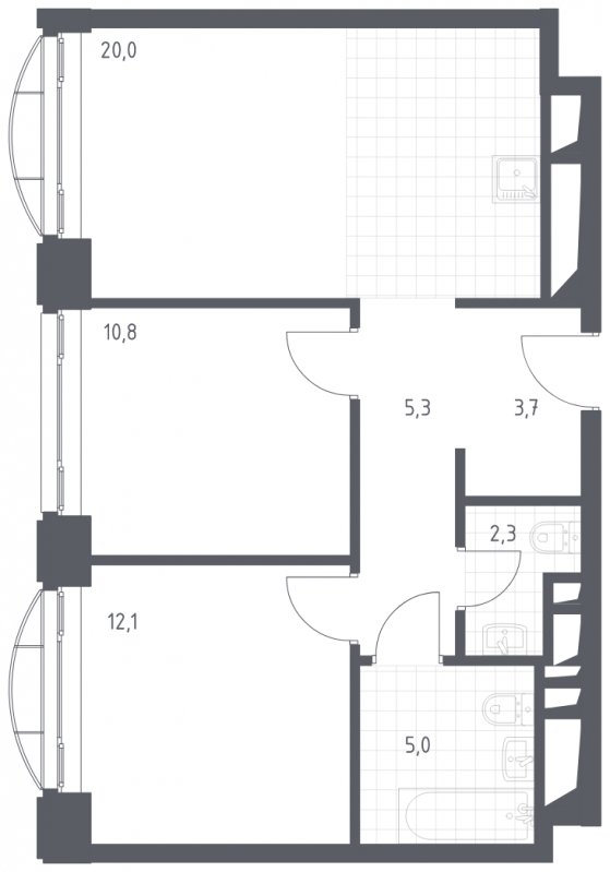 2-комнатная квартира с полной отделкой, 59.2 м2, 12 этаж, сдача 4 квартал 2022 г., ЖК Новоданиловская 8, корпус 2 - объявление 1612783 - фото №1