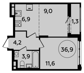 2-комнатная квартира (евро) с полной отделкой, 36.9 м2, 9 этаж, сдача 2 квартал 2024 г., ЖК Испанские кварталы, корпус 8.1 - объявление 1633476 - фото №1