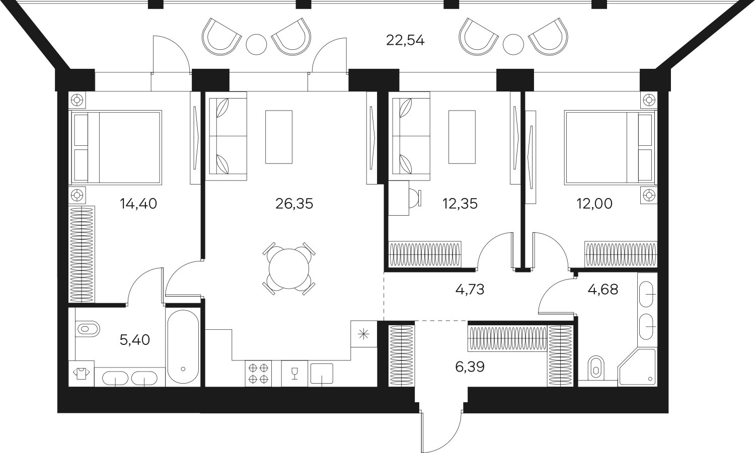 3-комнатная квартира без отделки, 98.07 м2, 4 этаж, сдача 4 квартал 2024 г., ЖК FØRST, корпус 2 - объявление 2095193 - фото №1