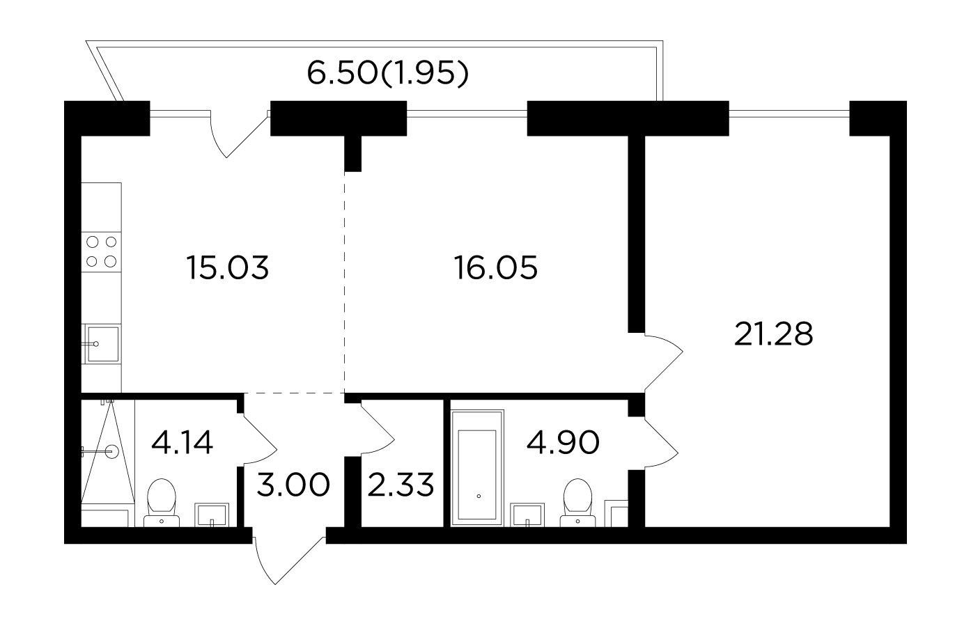 2-комнатная квартира без отделки, 68.68 м2, 15 этаж, дом сдан, ЖК FORIVER, корпус 9 - объявление 2259542 - фото №1