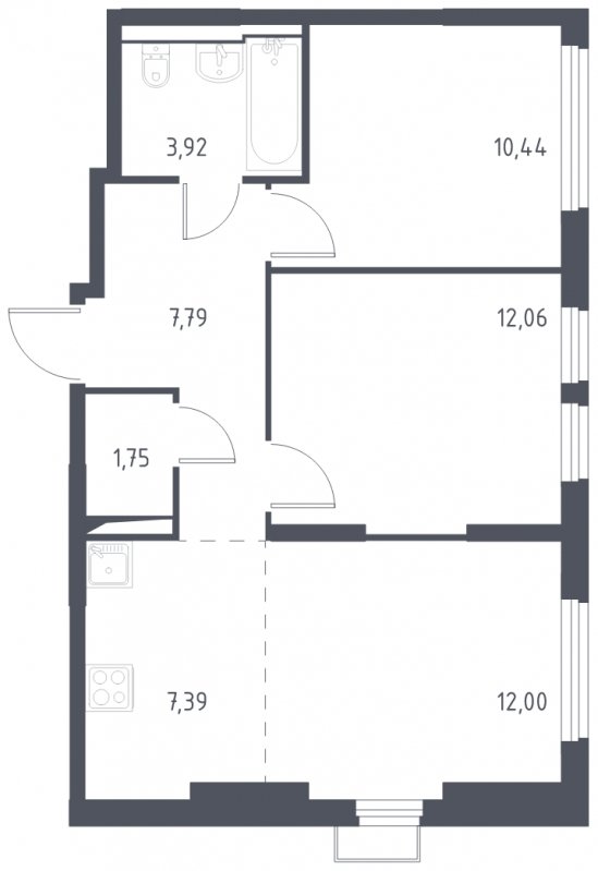 3-комнатная квартира (евро) с полной отделкой, 55.35 м2, 2 этаж, сдача 4 квартал 2024 г., ЖК Остафьево, корпус 16 - объявление 1848677 - фото №1