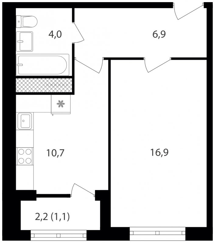 1-комнатная квартира без отделки, 39.6 м2, 15 этаж, дом сдан, ЖК Михалковский, корпус 1 - объявление 2236231 - фото №1