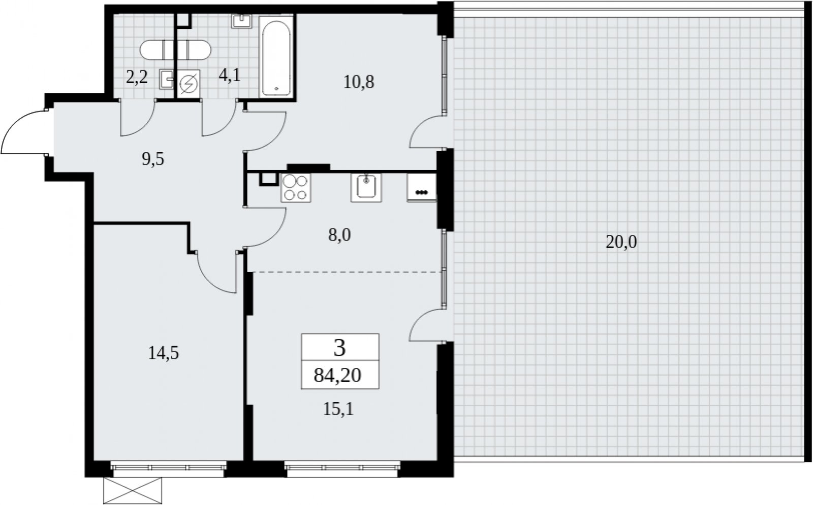 3-комнатная квартира (евро) с частичной отделкой, 84.2 м2, 2 этаж, сдача 4 квартал 2024 г., ЖК Бунинские кварталы, корпус 2.2 - объявление 2052292 - фото №1