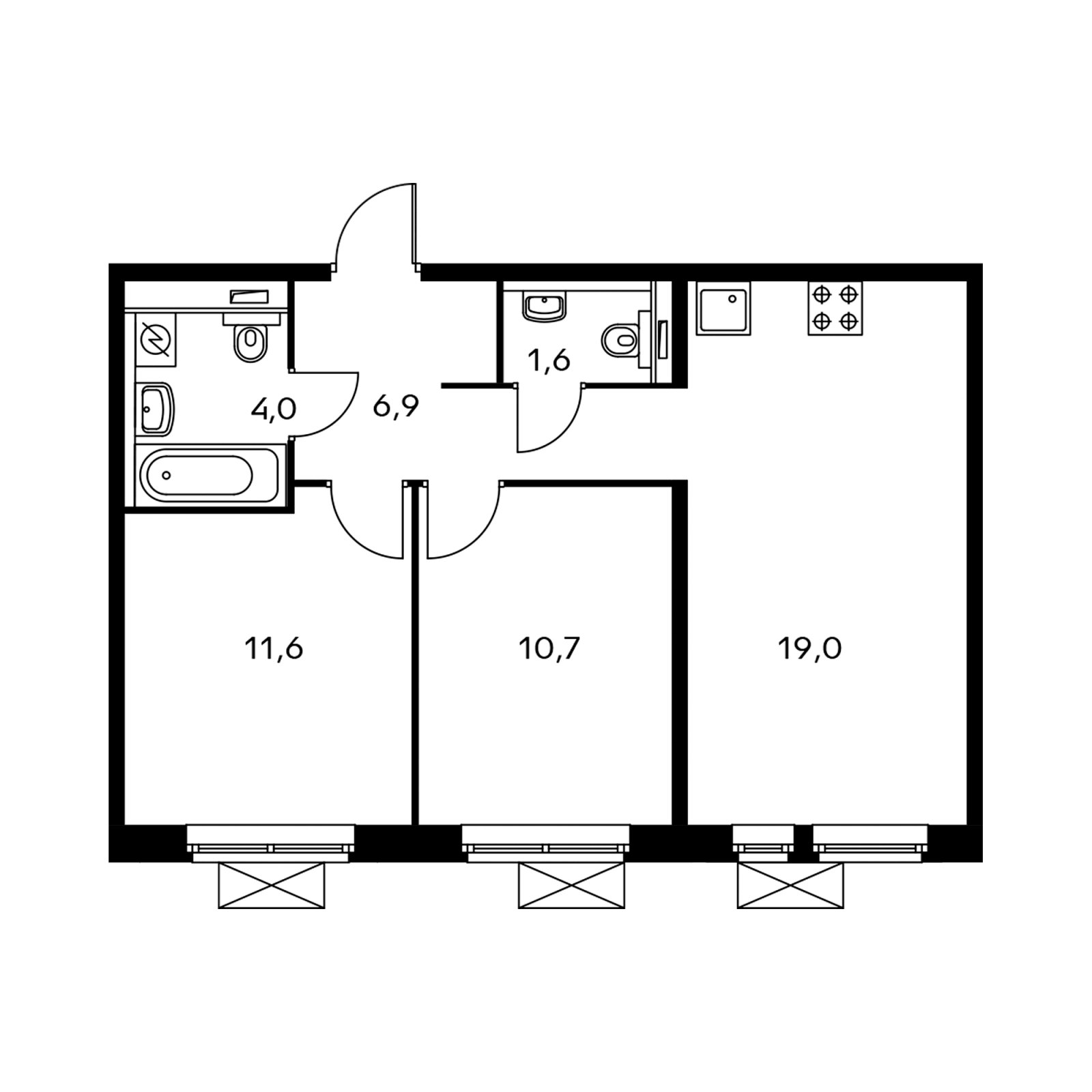 2-комнатная квартира с полной отделкой, 52.9 м2, 3 этаж, дом сдан, ЖК Мякинино парк, корпус 1.1 - объявление 2367809 - фото №1