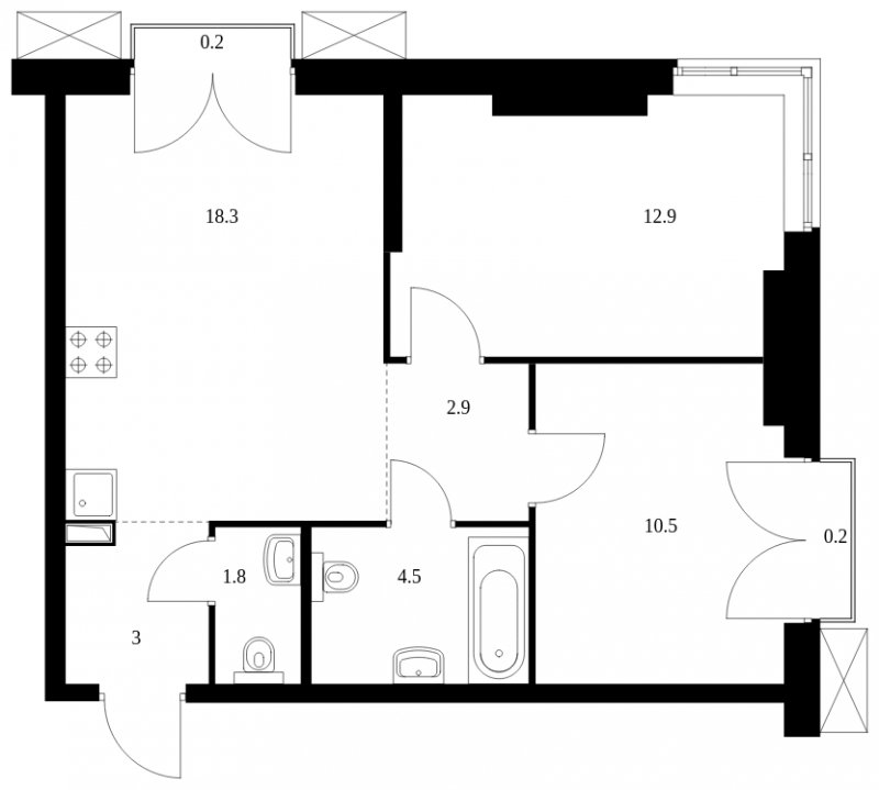 2-комнатная квартира без отделки, 54.3 м2, 9 этаж, сдача 4 квартал 2023 г., ЖК Holland park, корпус 11 - объявление 1653406 - фото №1