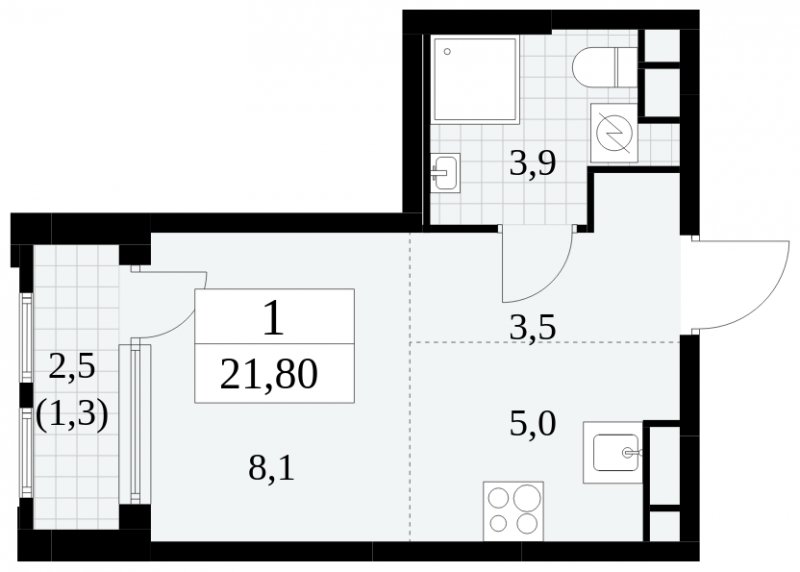 Студия с частичной отделкой, 21.8 м2, 6 этаж, сдача 2 квартал 2025 г., ЖК Южные сады, корпус 2.1 - объявление 1759955 - фото №1