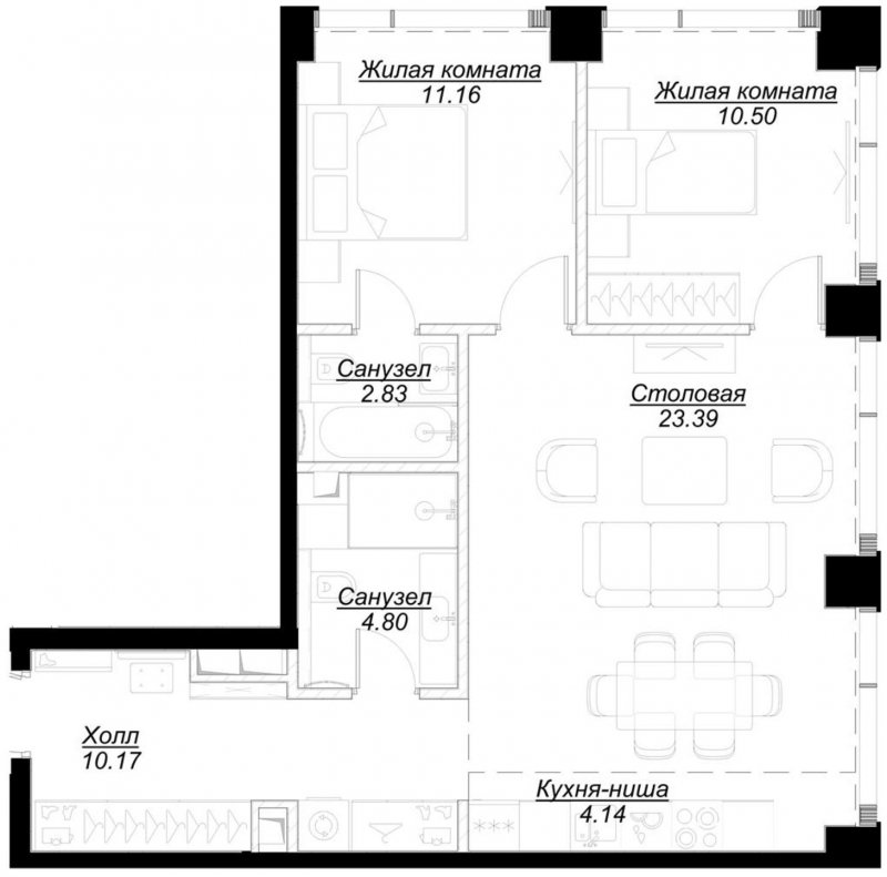 2-комнатная квартира с частичной отделкой, 66.57 м2, 22 этаж, сдача 4 квартал 2024 г., ЖК MOD, корпус Mod.M - объявление 1788452 - фото №1