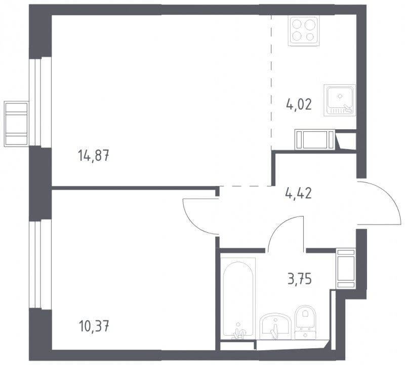 2-комнатная квартира с полной отделкой, 37.43 м2, 13 этаж, сдача 2 квартал 2023 г., ЖК Томилино Парк, корпус 4.3 - объявление 1617274 - фото №1