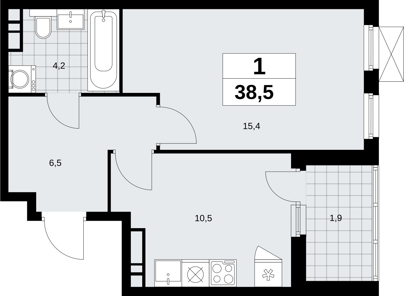 1-комнатная квартира без отделки, 38.5 м2, 7 этаж, сдача 4 квартал 2026 г., ЖК Скандинавия, корпус 2.18.1.2 - объявление 2350662 - фото №1