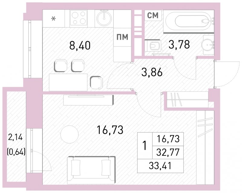 1-комнатная квартира с полной отделкой, 33.41 м2, 11 этаж, сдача 2 квартал 2023 г., ЖК Столичный, корпус 24 - объявление 1650990 - фото №1
