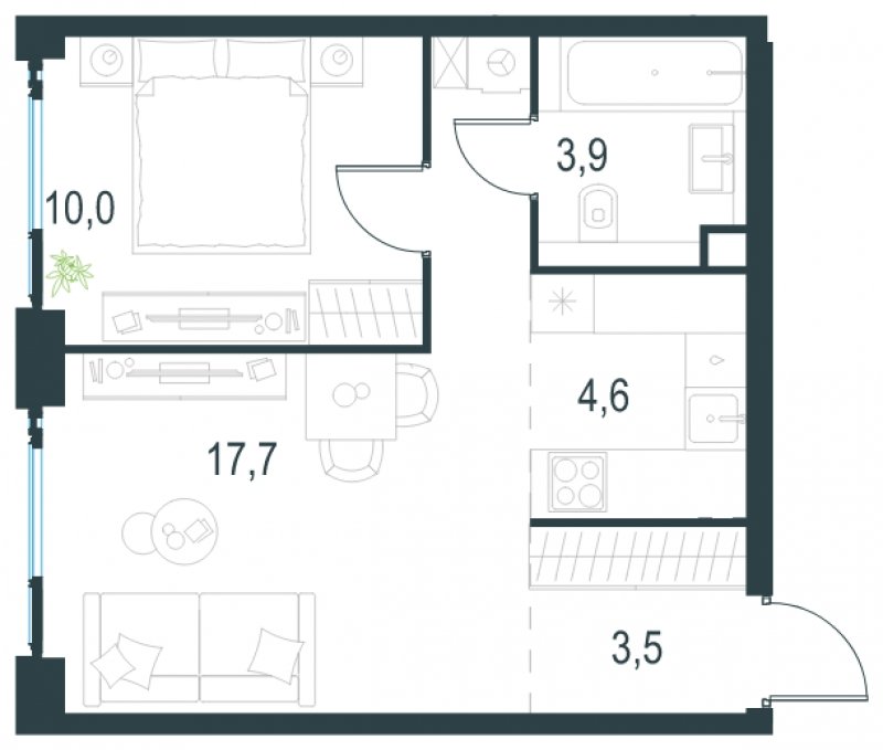 2-комнатная квартира без отделки, 39.7 м2, 42 этаж, сдача 2 квартал 2025 г., ЖК Level Мичуринский, корпус 1 - объявление 1775324 - фото №1