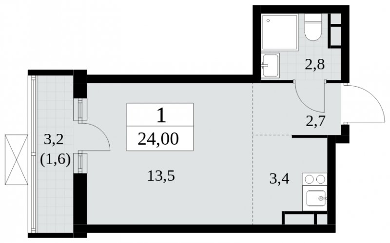 Студия с частичной отделкой, 24 м2, 6 этаж, сдача 3 квартал 2024 г., ЖК Прокшино, корпус 8.2 - объявление 1683781 - фото №1