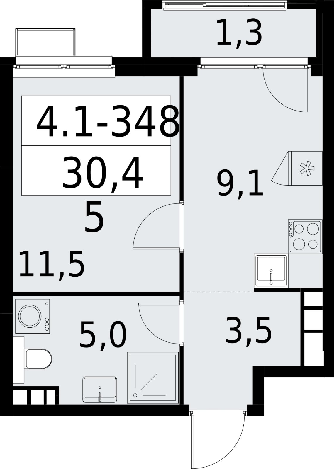 1-комнатная квартира с полной отделкой, 30.4 м2, 17 этаж, сдача 2 квартал 2027 г., ЖК Южные сады, корпус 4.1.2 - объявление 2392856 - фото №1