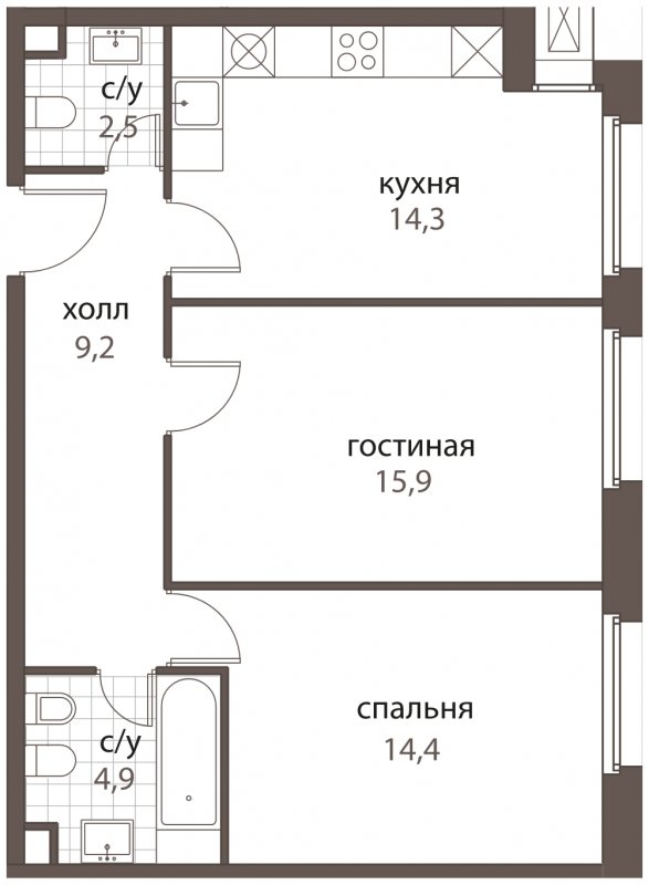 2-комнатная квартира без отделки, 61.2 м2, 2 этаж, дом сдан, ЖК HomeCity, корпус 1 - объявление 1762613 - фото №1