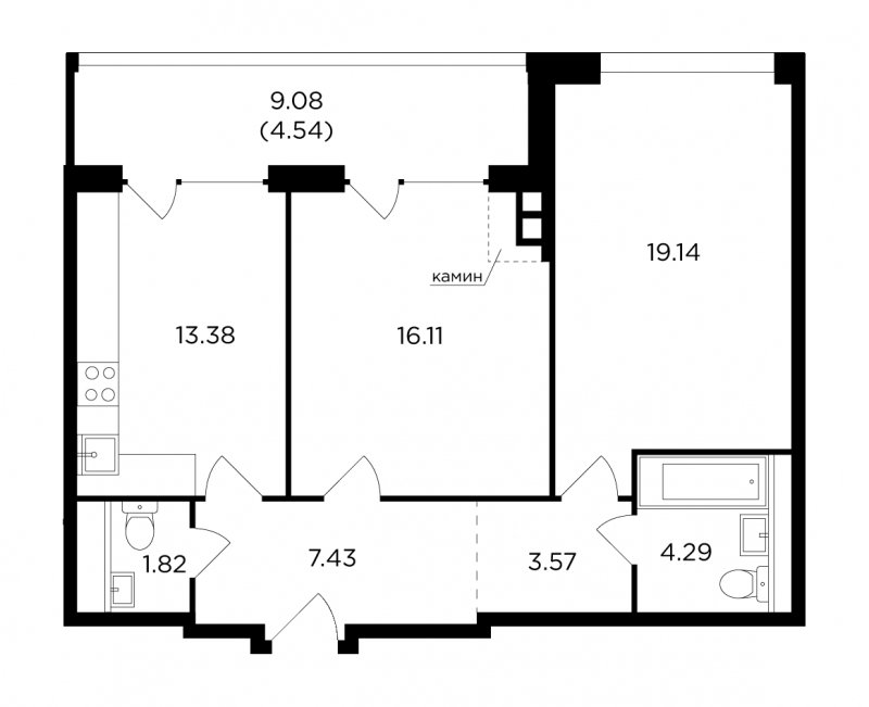 2-комнатная квартира без отделки, 70.28 м2, 16 этаж, дом сдан, ЖК RiverSky, корпус 8 - объявление 1773686 - фото №1