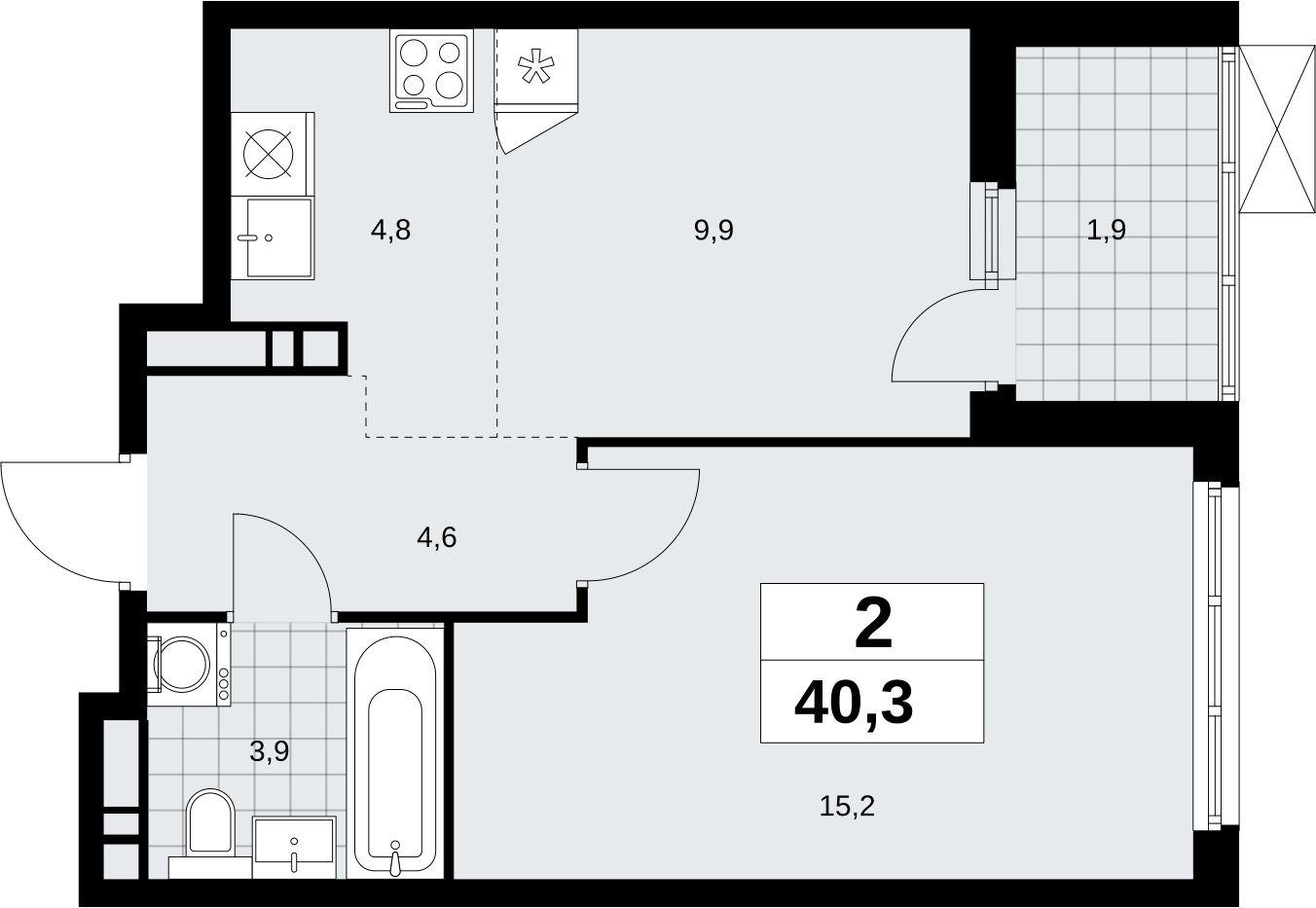 2-комнатная квартира (евро) без отделки, 40.3 м2, 7 этаж, сдача 4 квартал 2026 г., ЖК Скандинавия, корпус 2.18.1.2 - объявление 2350671 - фото №1