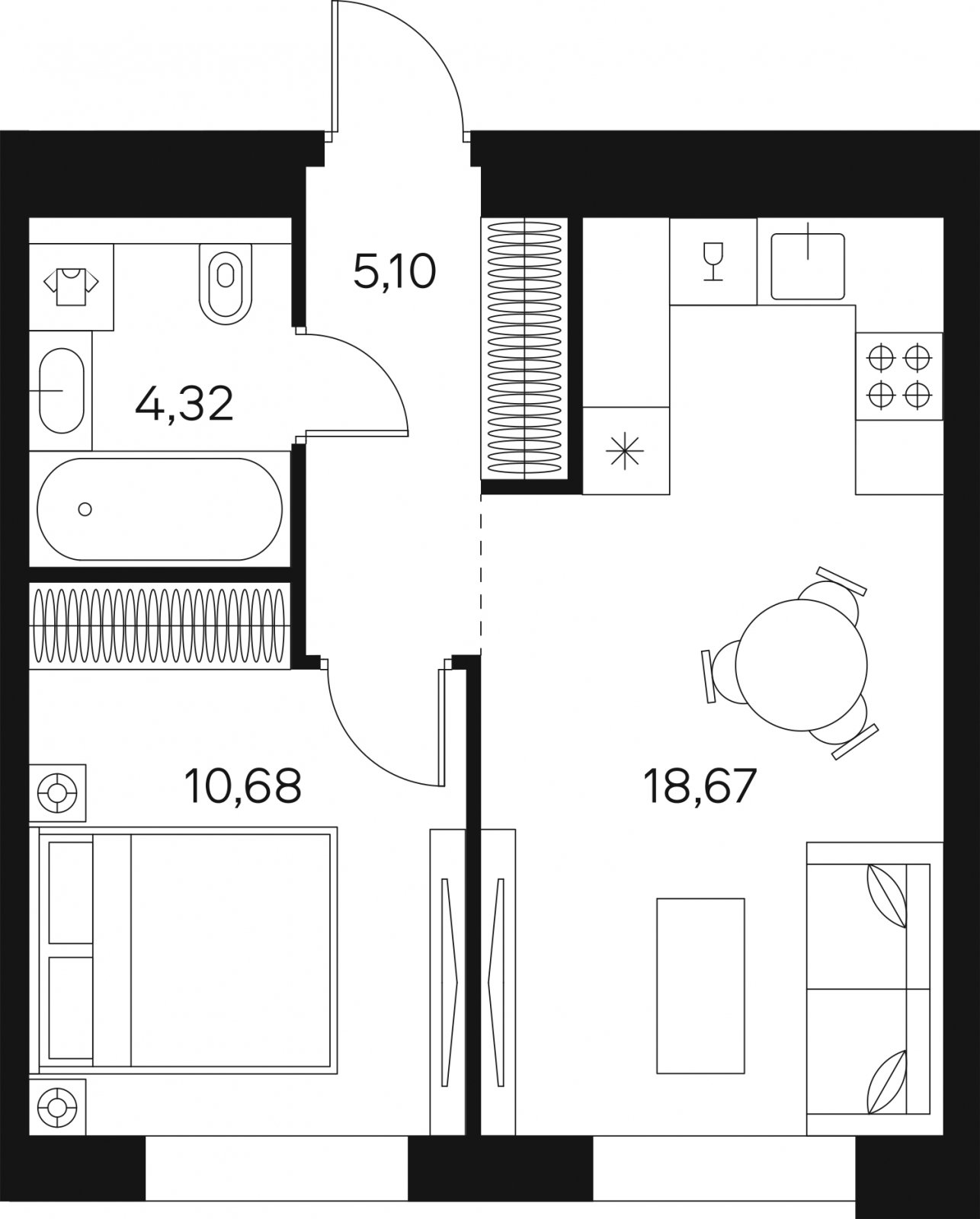 1-комнатная квартира без отделки, 38.77 м2, 13 этаж, сдача 4 квартал 2024 г., ЖК FØRST, корпус 2 - объявление 2255933 - фото №1