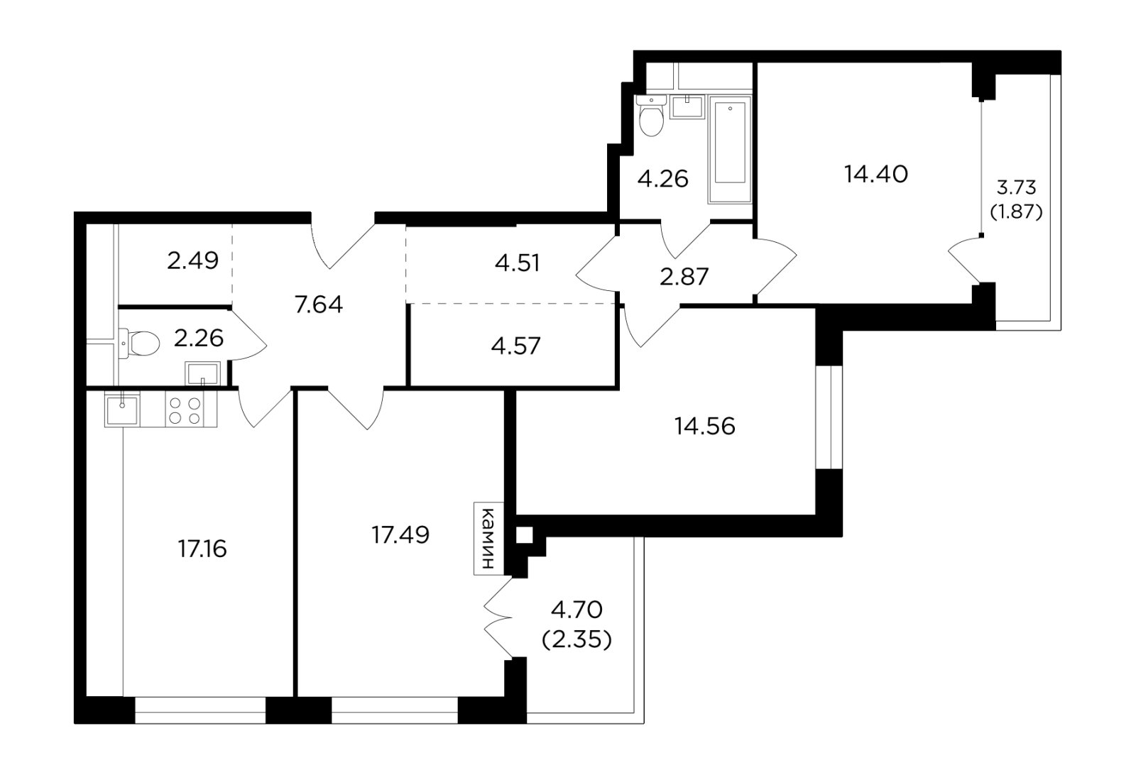 3-комнатная квартира без отделки, 96.39 м2, 27 этаж, дом сдан, ЖК RiverSky, корпус 3 - объявление 2406418 - фото №1
