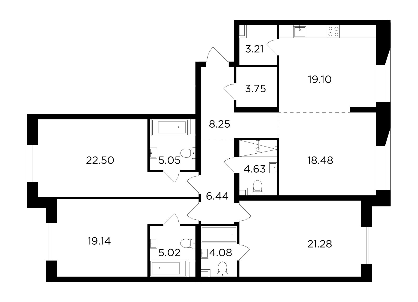 4-комнатная квартира без отделки, 140.93 м2, 14 этаж, сдача 4 квартал 2023 г., ЖК FORIVER, корпус 9 - объявление 2127257 - фото №1