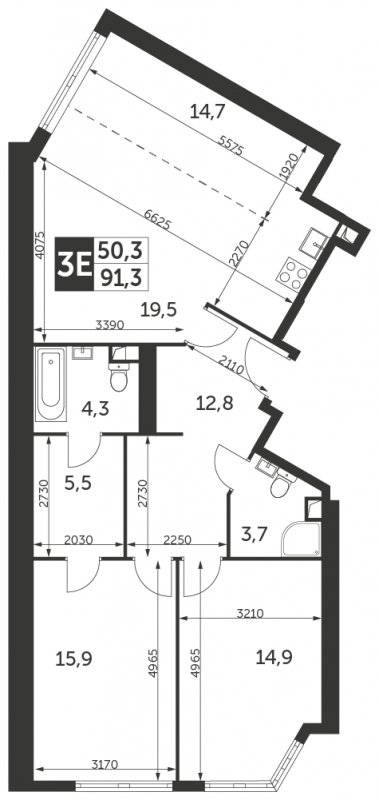 3-комнатная квартира с частичной отделкой, 91.3 м2, 30 этаж, сдача 4 квартал 2023 г., ЖК Архитектор, корпус 1 - объявление 1710120 - фото №1