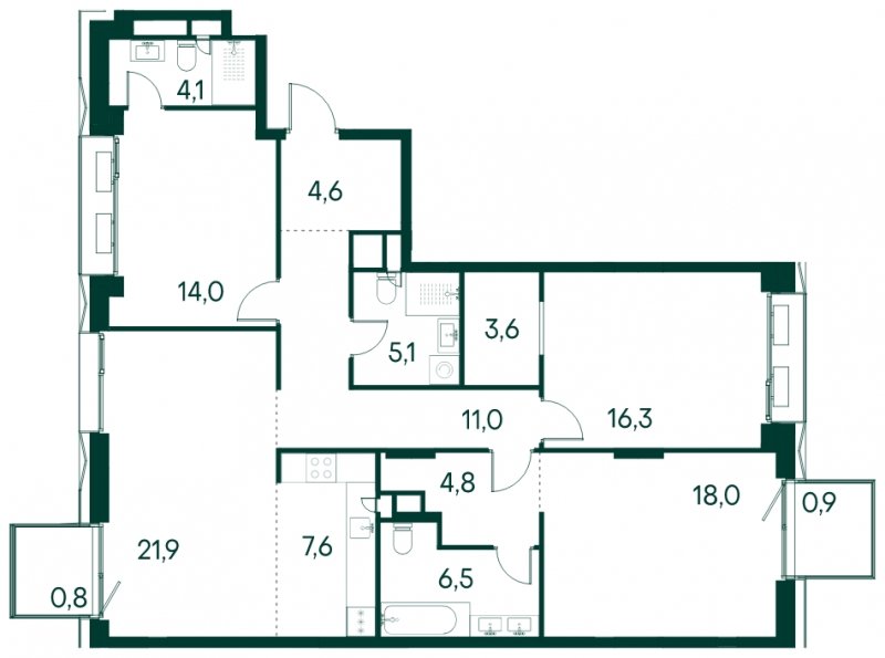 4-комнатная квартира (евро) без отделки, 119.2 м2, 8 этаж, сдача 2 квартал 2025 г., ЖК Клубный город на реке Primavera, корпус 1 квартала "Vivaldi" - объявление 1784636 - фото №1