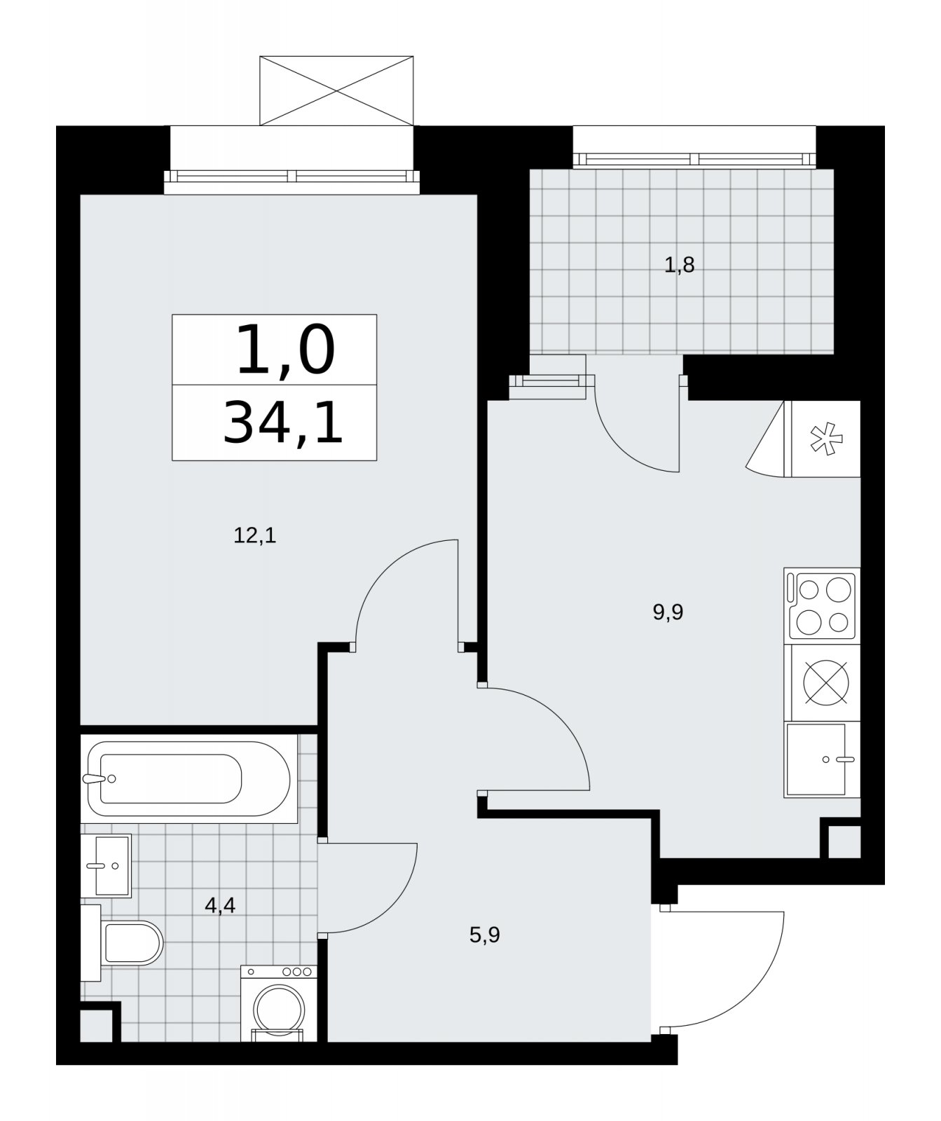1-комнатная квартира без отделки, 34.1 м2, 2 этаж, сдача 4 квартал 2025 г., ЖК Бунинские кварталы, корпус 6.5 - объявление 2252746 - фото №1