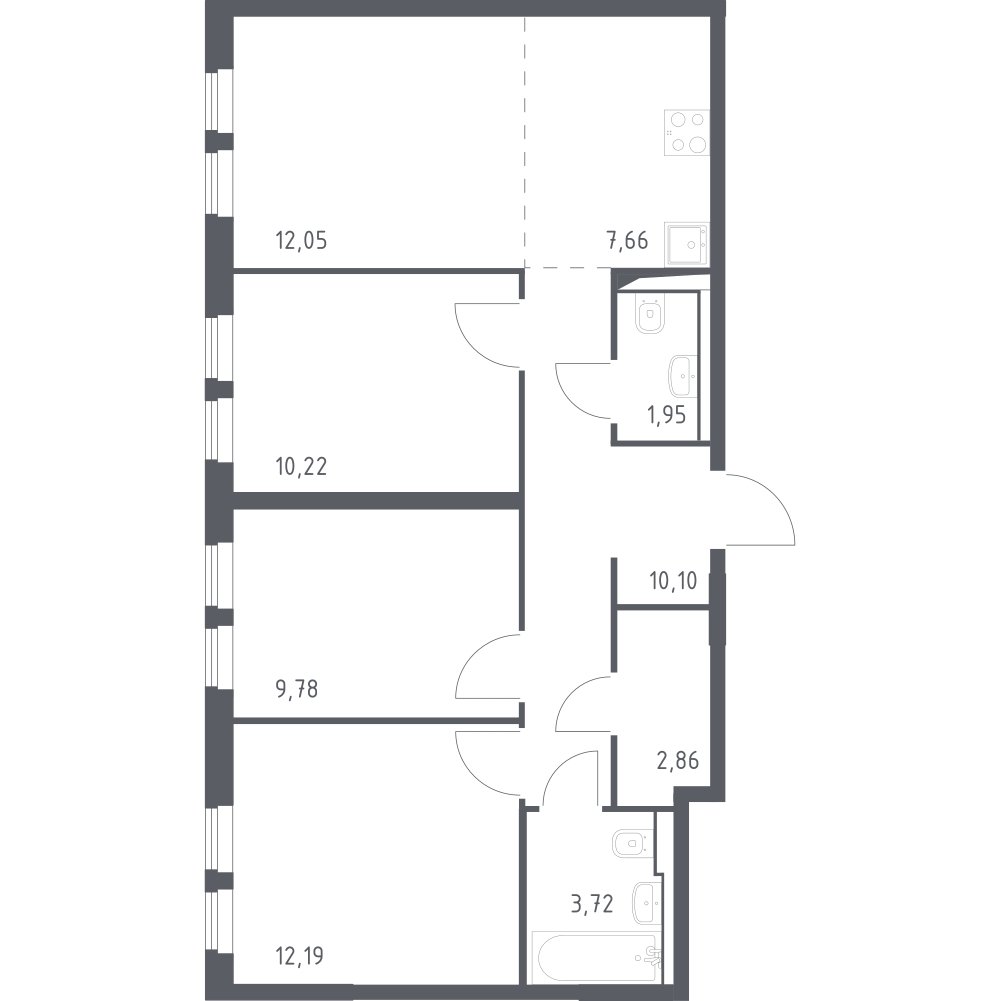 4-комнатная квартира с полной отделкой, 70.53 м2, 13 этаж, сдача 1 квартал 2025 г., ЖК Остафьево, корпус 19 - объявление 2139671 - фото №1