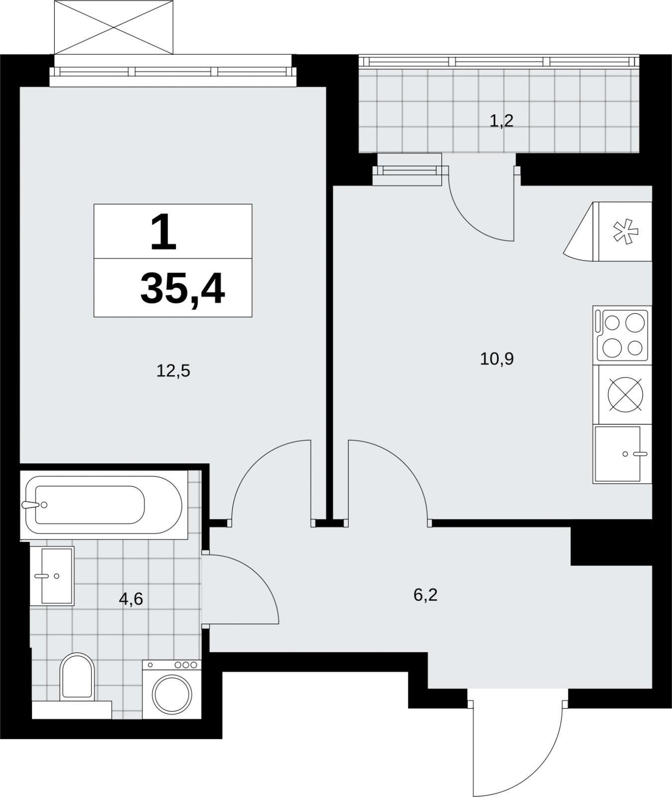 1-комнатная квартира без отделки, 35.4 м2, 7 этаж, сдача 2 квартал 2026 г., ЖК Бунинские кварталы, корпус 9.1 - объявление 2323568 - фото №1